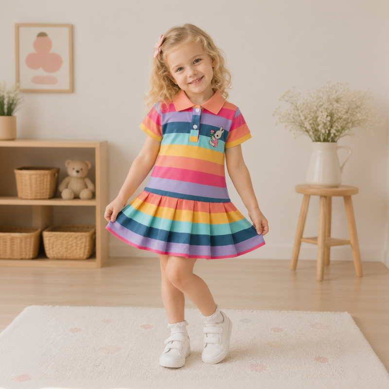 RainbowBabe – Fräscht & färgglatt – Poloklänning för barn