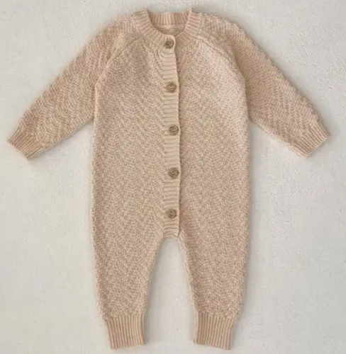 Mini Fashion™ - Stickad beige sparkdräkt för bebisar