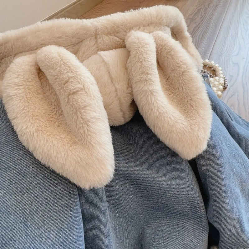 Girls Bunny Denim Coat – Varm & bekväm – Barnjacka
