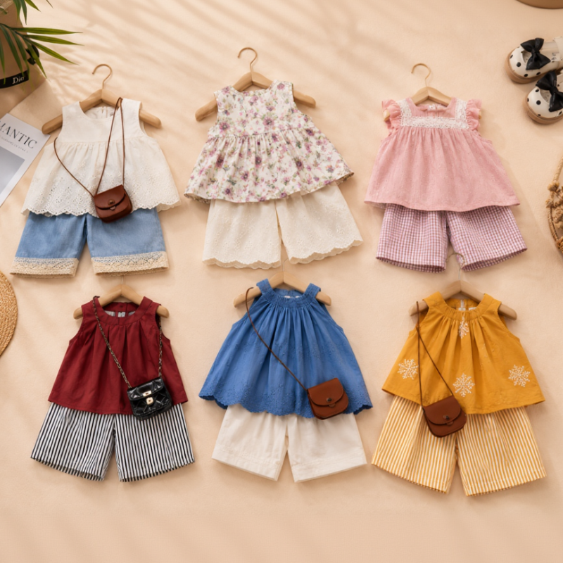Sleeveless Tops & Pants – Mjuk & elegant – Sommarset för barn