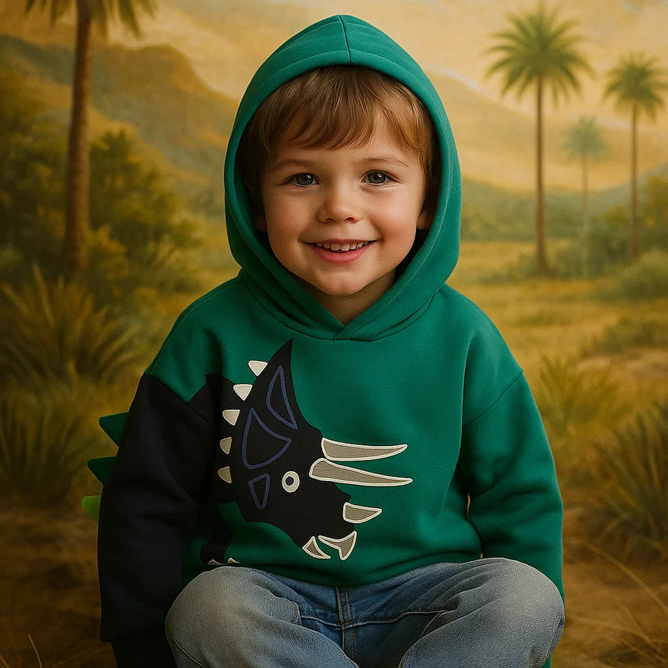 DinoStyle – Varm och andningsbar – Hoodie med Triceratops-tryck