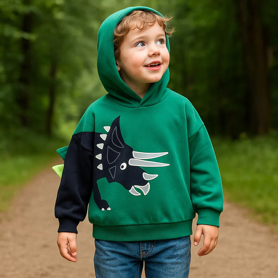 DinoStyle – Varm och andningsbar – Hoodie med Triceratops-tryck