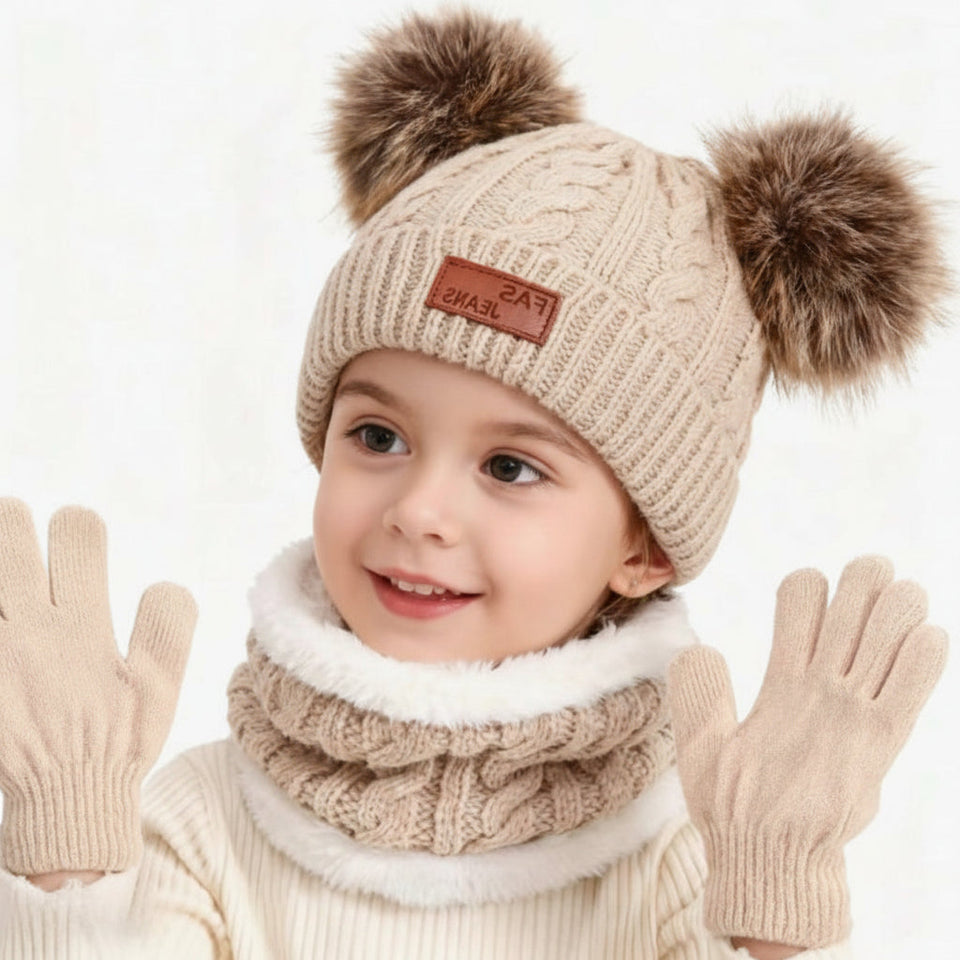 CozyPom – Varm & Mjuk - Vinterset med Mössa, Halsduk och Handskar