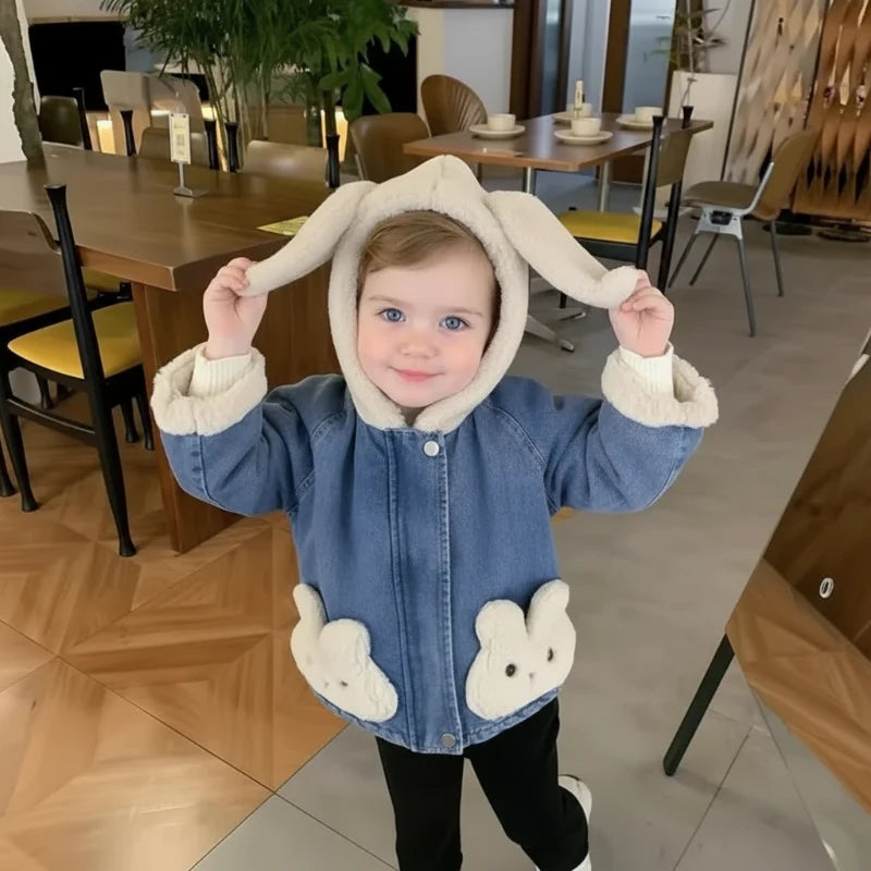 Girls Bunny Denim Coat – Varm & bekväm – Barnjacka