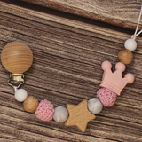 Baby Pacifier Holder – Med namn – Personliga trä- och silikonpärlor