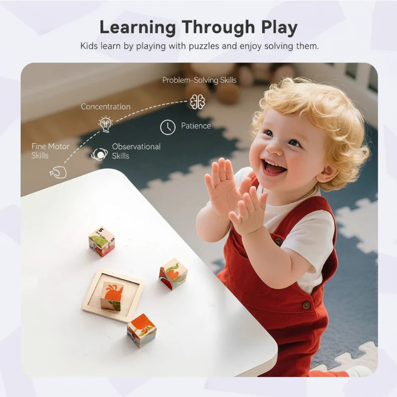WoodMind – Kreativt och lärorikt – 6-i-1 Montessori djurpussel i trä