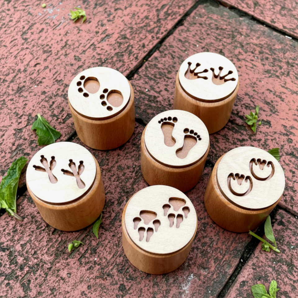 WoodStamp – Montessori & Kreativt – 6 st trästämplar för lera