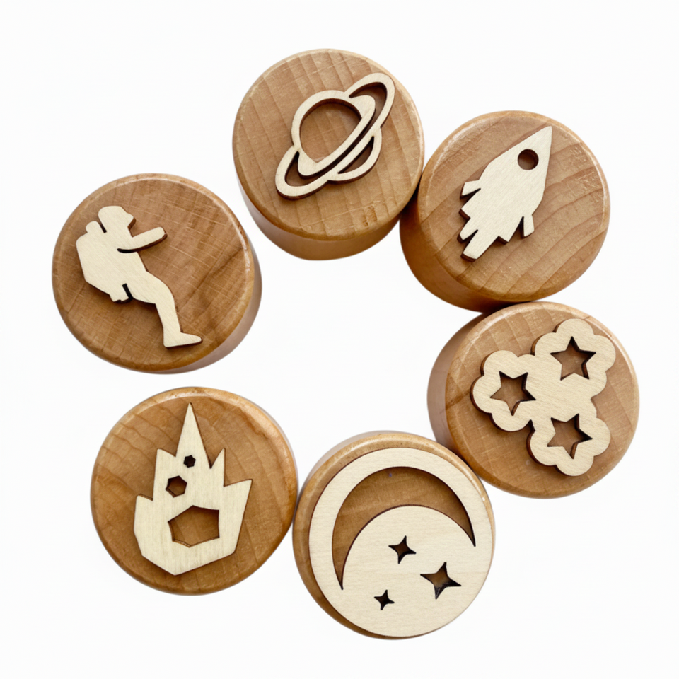 WoodStamp – Montessori & Kreativt – 6 st trästämplar för lera