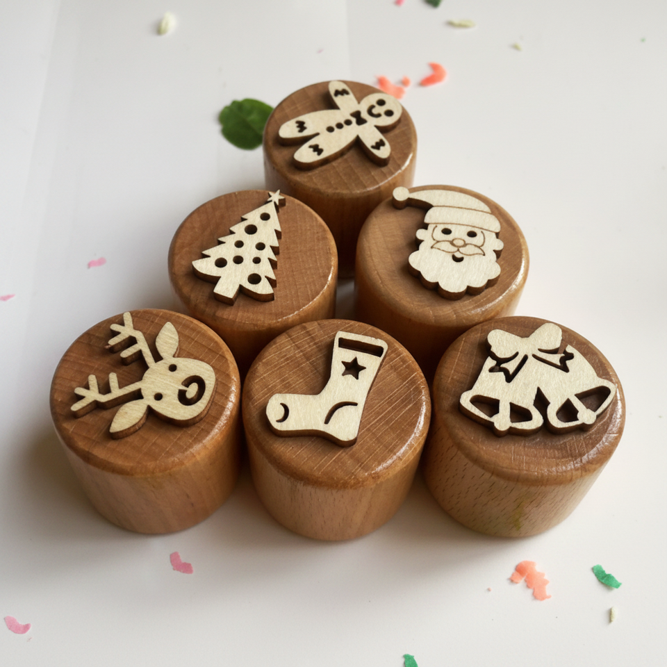 WoodStamp – Montessori & Kreativt – 6 st trästämplar för lera