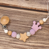 Baby Pacifier Holder – Med namn – Personliga trä- och silikonpärlor