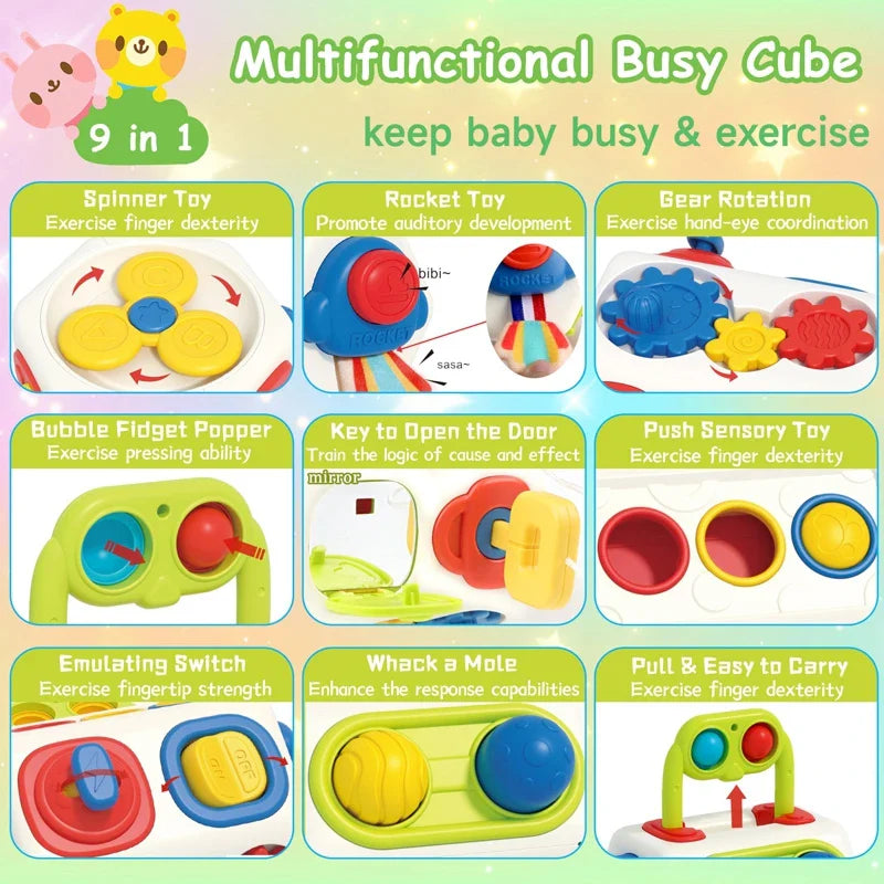 BusyCube – Smart & lekfull – Montessori Fidget Kubus 10-i-1