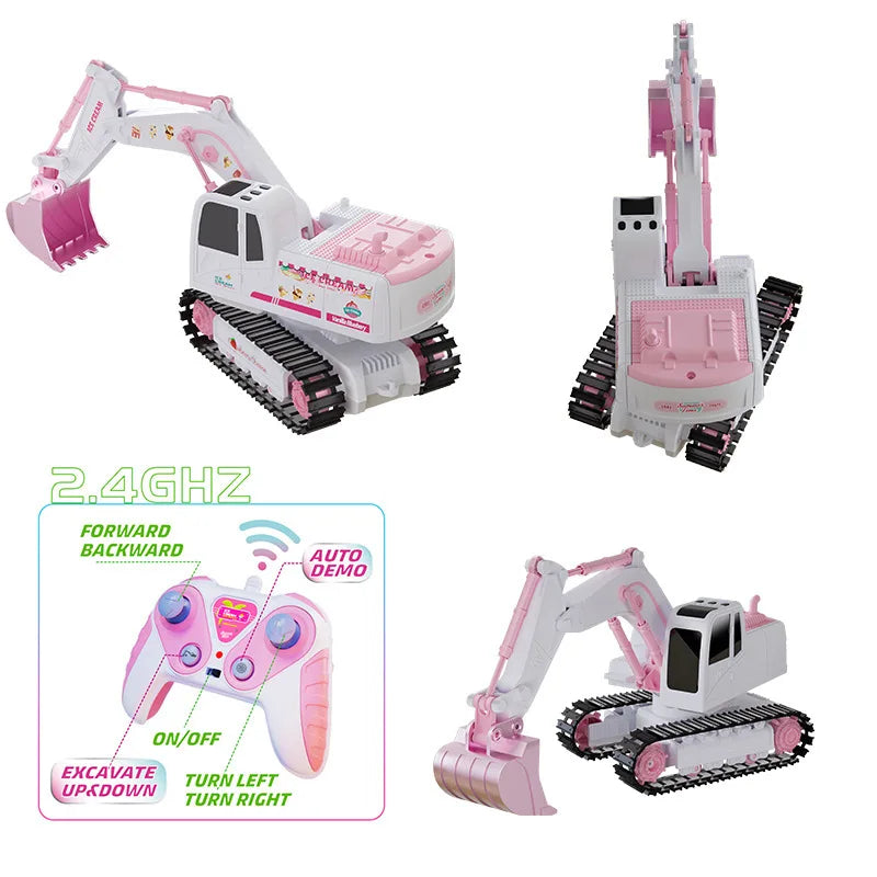 Pink Power Digger™ – Grävparty för flickor - Radiostyrd grävmaskin