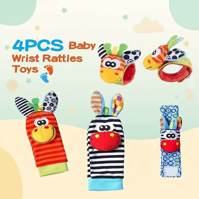 Wrist Rattle and Socks – Motorik & lek – Babyrasslor (4-pack)