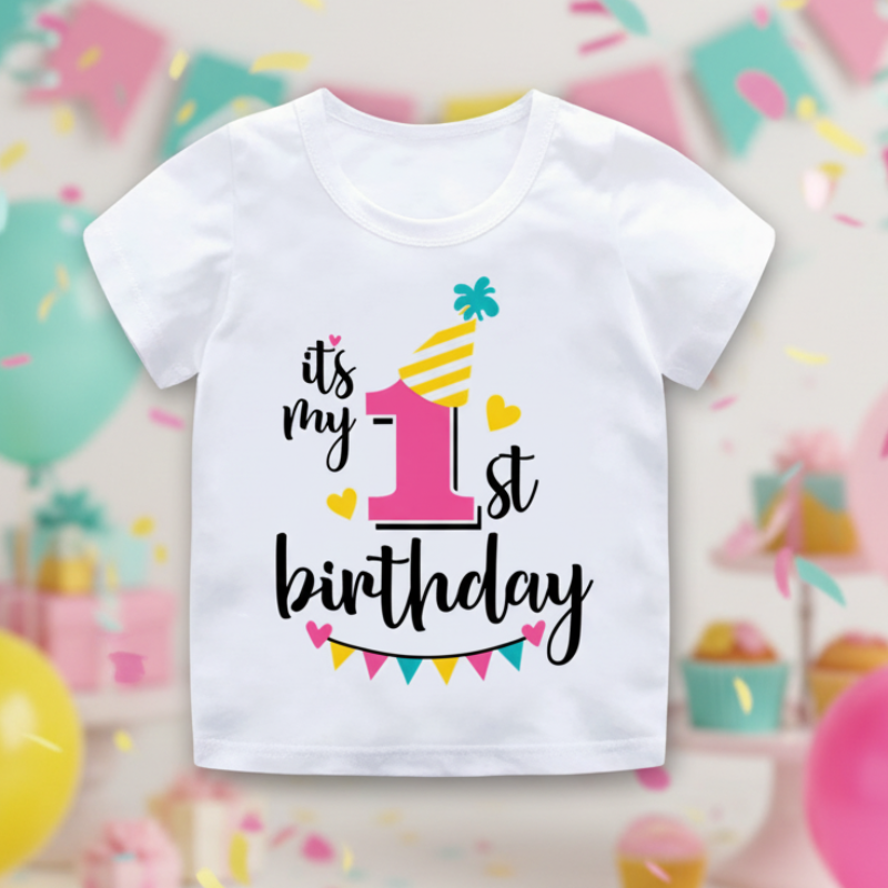 Birthday Graphic Tee – Söt & luftig – Födelsedags-T-shirt för barn