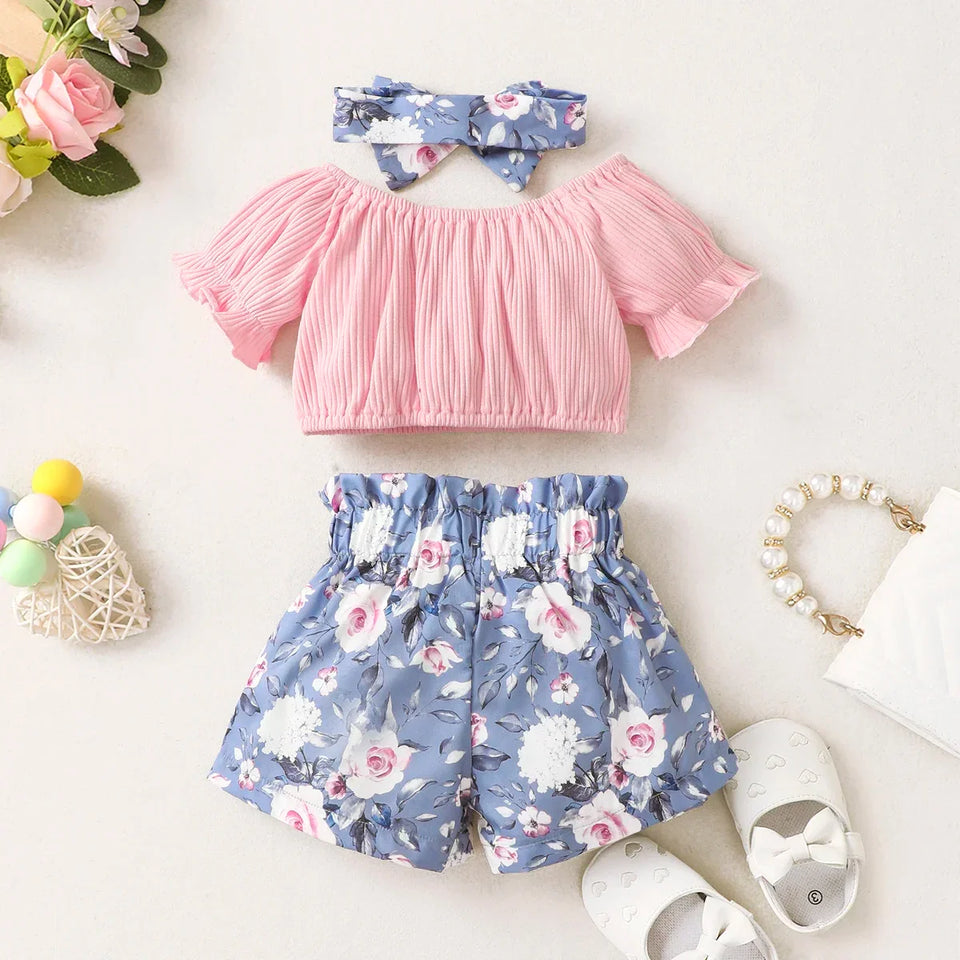 Mini Fashion™ - Gulligt blommönster - Sommarset för flickor