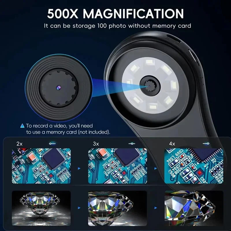 Pocket Microscope 500X - Liten & kraftfull - handhållet förstoringsglas