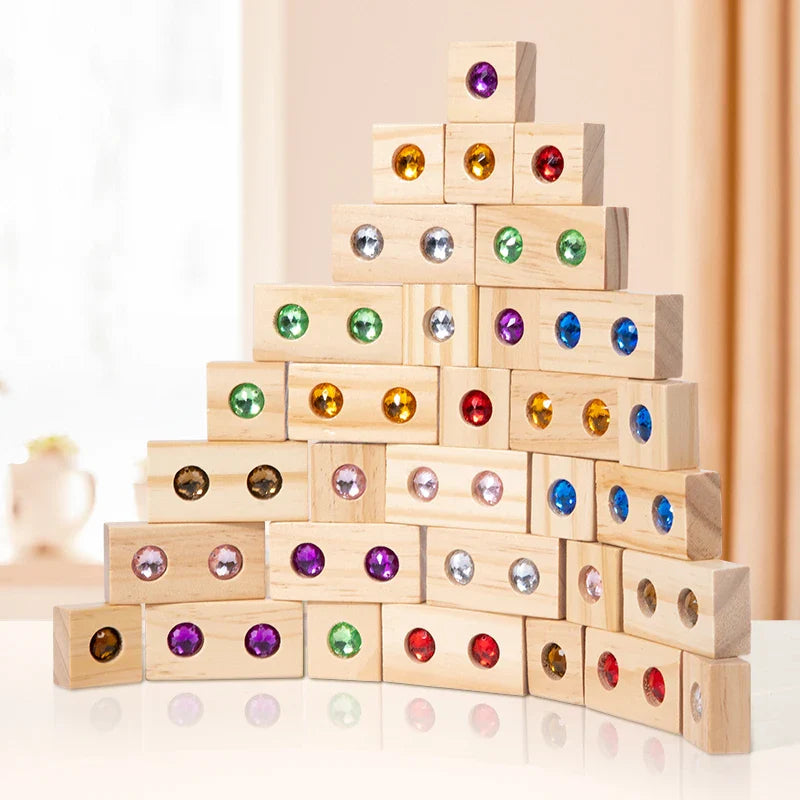 Rainbow Gem Stacking Blocks – Kreativt & lärorikt – Set med stapelklossar i trä
