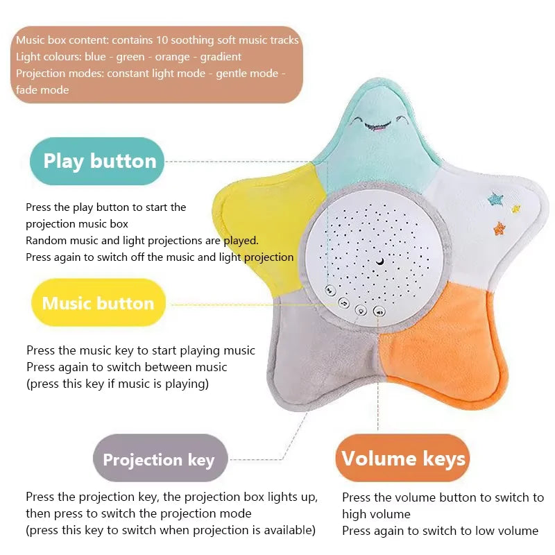 StarPlush – Mjuk & lugnande – gosedjur med nattlampa-projektor
