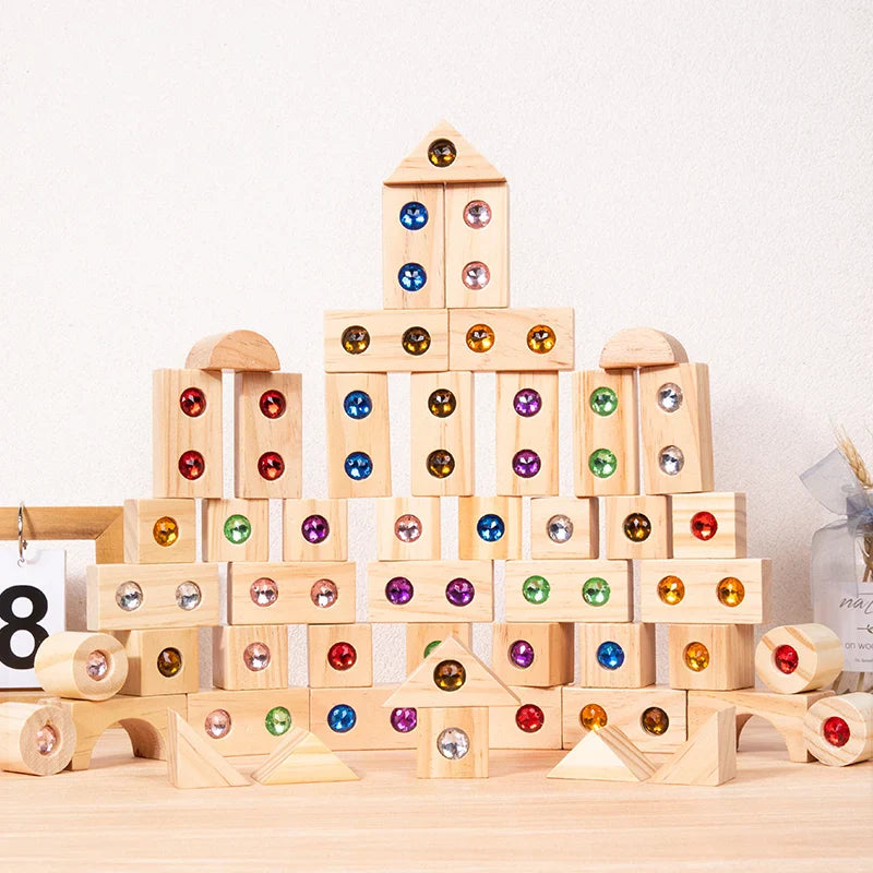 Rainbow Gem Stacking Blocks – Kreativt & lärorikt – Set med stapelklossar i trä