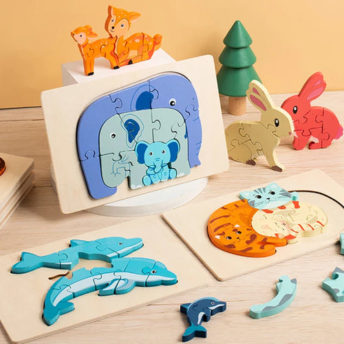 Animal Puzzle™ – Upptäck och lär – Tecknad träpussel