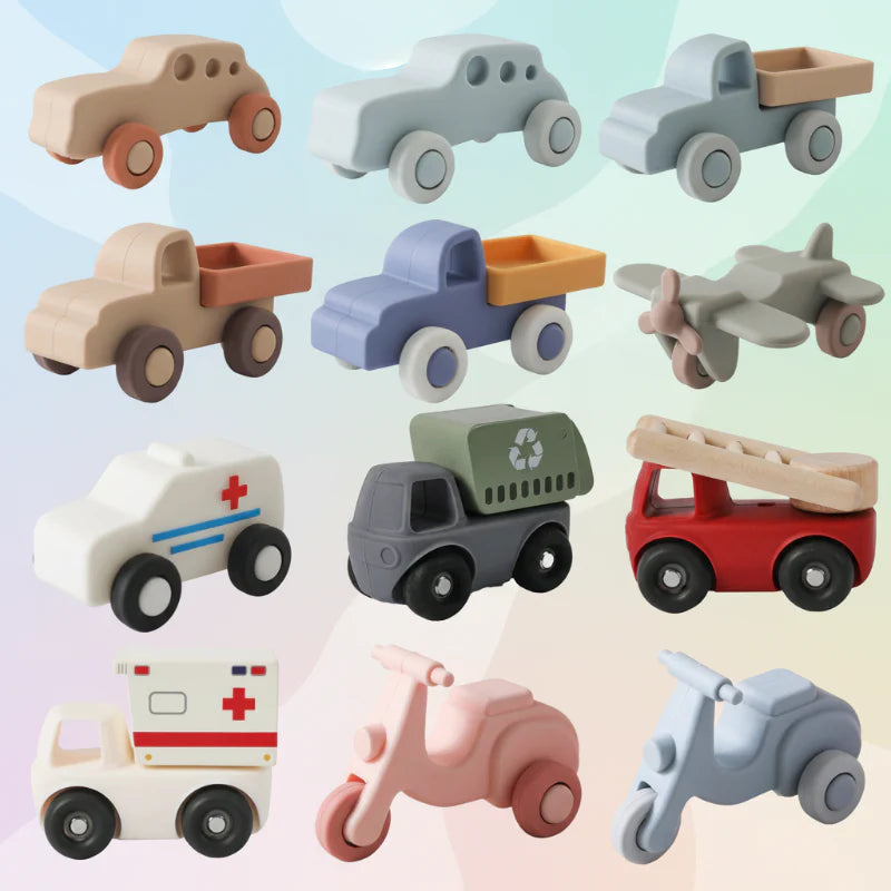 Montessori Silicone Toy Car – Säker & bettvänlig – Bittleksak i silikon i form av ett fordon