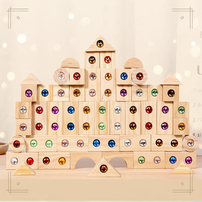 Rainbow Gem Stacking Blocks – Kreativt & lärorikt – Set med stapelklossar i trä