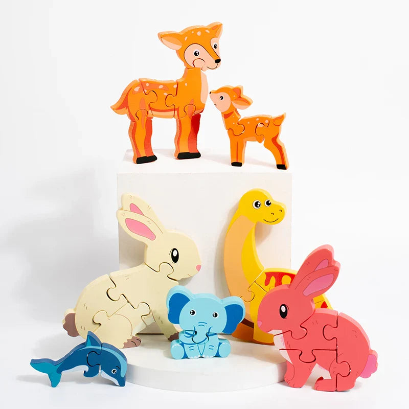 Animal Puzzle™ – Upptäck och lär – Tecknad träpussel