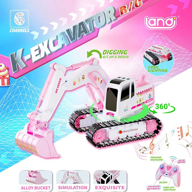 Pink Power Digger™ – Grävparty för flickor - Radiostyrd grävmaskin