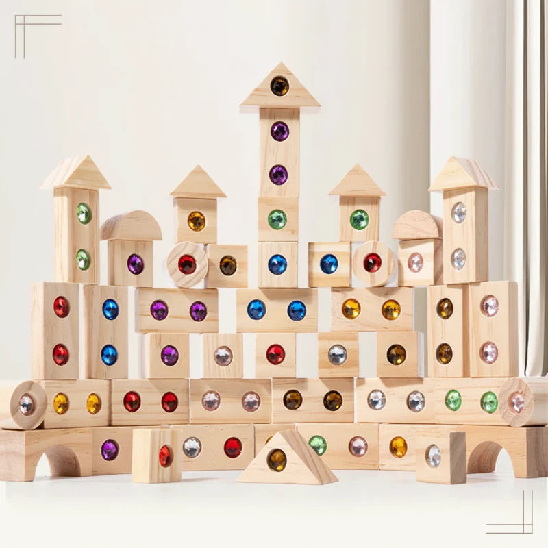 Rainbow Gem Stacking Blocks – Kreativt & lärorikt – Set med stapelklossar i trä