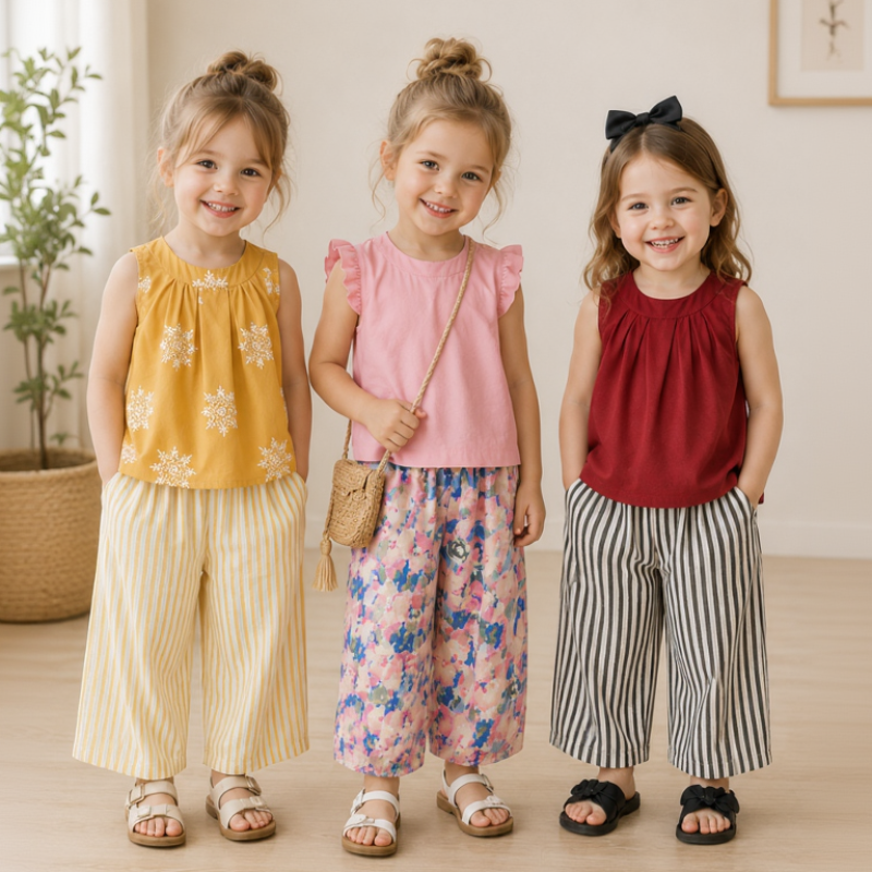 Sleeveless Tops & Pants – Mjuk & elegant – Sommarset för barn